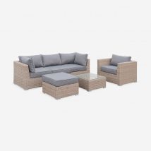 Conjunto de muebles de jardín de resina tejida, 5 plazas, Natural