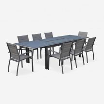 8-seater extendable aluminium garden table set with chairs, Anthracite