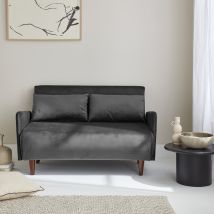 Sofá cama de terciopelo con patas de madera, 2 plazas, Gris oscuro