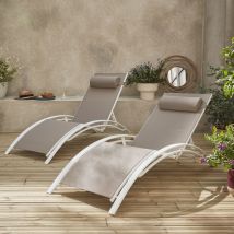 Pair of aluminium and textilene sun loungers, 4 reclining positions, White