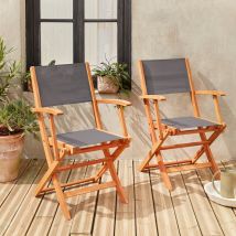 Pair of foldable wooden garden chairs, Anthracite