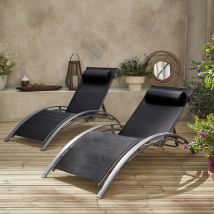 Pair of aluminium and textilene sun loungers, 4 reclining positions, Grey