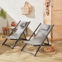 Aluminium textilene sun lounger, multi-position (set of 2), Grey