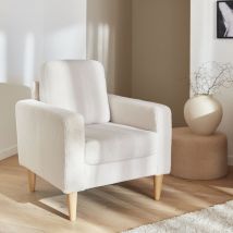 Sillón con rizos blancos, escandinavo, sofá de 1 plaza, recto con patas de madera | sweeek