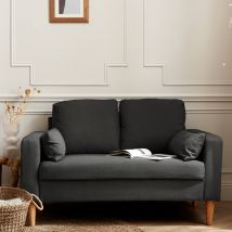 2-seater fabric sofa with wooden legs, Charcoal Grey