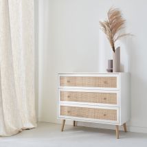 Wood and cane rattan detail 3-drawer chest,