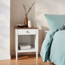 Bedside table with pinewood legs, White