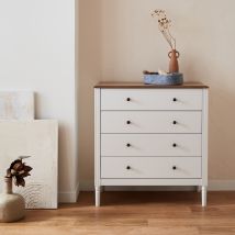 4-drawer chest with pinewood legs, White