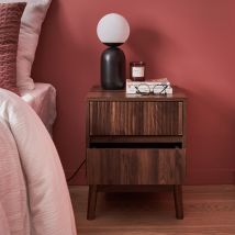 Grooved wooden bedside table, Dark wood colour