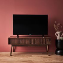 Mobile TV scandinavo a 2 ante effetto legno, 115cm, Legno scuro