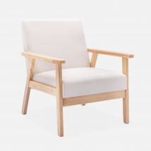 Poltrona scandinava in legno e tessuto, Crema
