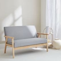 Sofá o banco con tela y patas de madera, 2 plazas