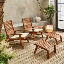 Sedia con poggiapiedi in legno (set di 2), Teck