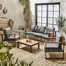 Muebles de jardín de madera y aluminio de 5 plazas, Negro