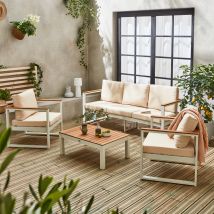 Conjunto de muebles de jardín blanco de 5 plazas con cojines beige | sweeek