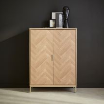 Herringbone, parquet wood-style 2-door storage cabinet, Natural