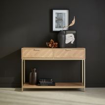 110cm - Herringbone console table with 2 drawers, Natural