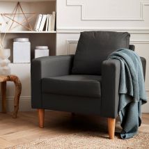 Scandi-style armchair with wooden legs, Dark Heather Grey