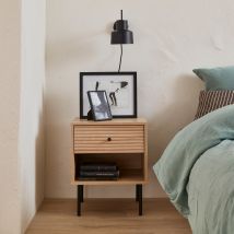 Grooved wood-effect bedside table, Natural