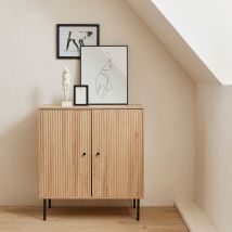 Grooved wood-effect storage cabinet, Natural