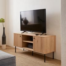 120cm Grooved wood-effect TV stand, Natural