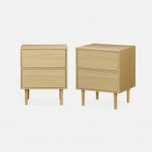 Pair of wood-effect bedside tables, Natural