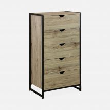 Wood and metal effect industrial chest of 5 drawers, Natural