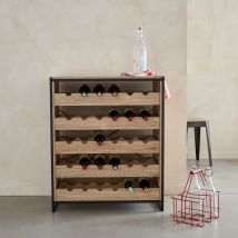 Metal and wood-effect wine rack with 5 shelves, Natural