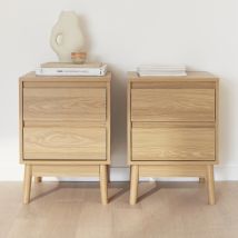 Pair of bedside tables with 2 drawers, Natural