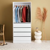 Modular open wardrobe drawer and rail unit, White