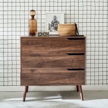 Cassettiera in noce, 3 cassetti, Decorazione tinto noce
