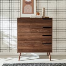 Cassettiera in noce, 4 cassetti, Decorazione tinto noce