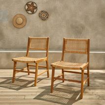 Silla de jardín de caña y madera, set de 2, Natural