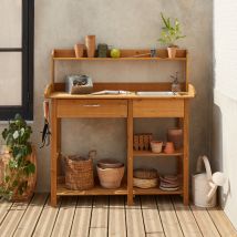 Mesa de madera para macetas con mucho espacio de almacenamiento | sweeek