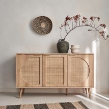 Wood and rounded cane rattan sideboard, Natural