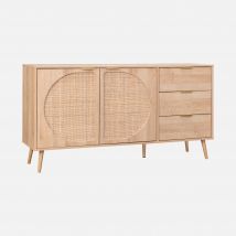 Wood and rounded cane rattan sideboard, Natural