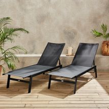 Pair of textilene and metal multi-position loungers, Black