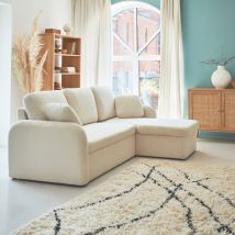 Sofá cama con rizos blancos de 3 plazas, Blanco