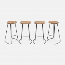 Set of 4 industrial metal and wooden bar stools, Natural