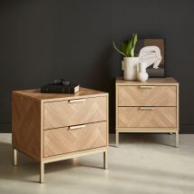 Pair of Herringbone bedside table with 2 drawers, Natural