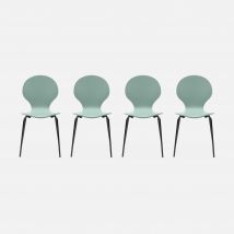 Sillas apilables retro, madera y contrachapado, set de 4, Verde celadón