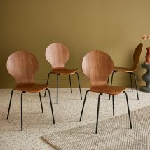 Set di 4 sedie da pranzo in legno con gambe in acciaio, stile retrò, Decorazione tinto noce