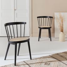 Pair of wood and cane dining chairs, Black