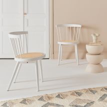 Pair of wood and cane dining chairs, White