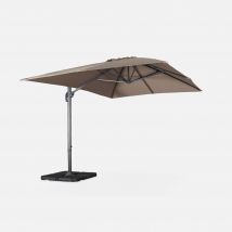 3x4m offset rectangular parasol with 50x50cm weighted slabs, Beige-brown