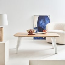 Rectangular coffee table in MDF and Oak Veneer, White and Natural