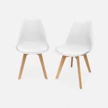 Pair of Scandi-style dining chairs with wooden legs, White