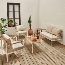 Salotto da giardino in legno di acacia e alluminio a 4 posti, Bianco