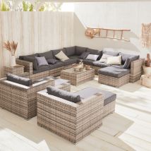 12-14-seater premium polyrattan garden sofa set, Grey