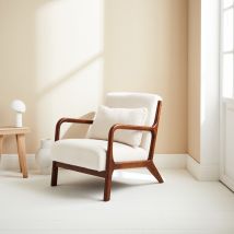 Scandi style wooden armchair with cushion bouclette, White